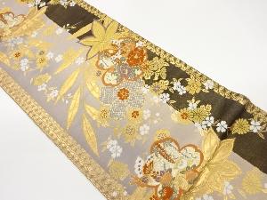 枝垂れ桜に蝶・草花模様織出し袋帯